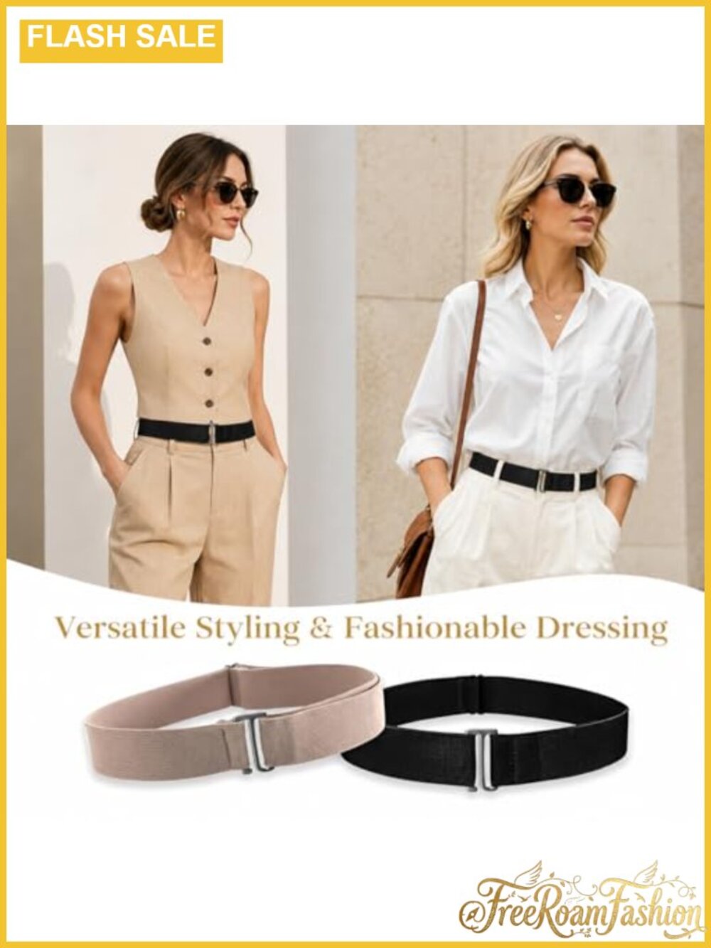 2pcs Women's Invisible Elastic Belts Adjustable No Buckle Stretch Waist Belts - Picture 2 of 4